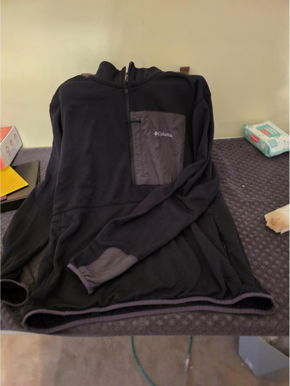 Columbia Men’s XXL 1/4 Zip Fleece Pullover Dark Navy Gray Pocket Outdoor Jacket - Picture 3 of 11